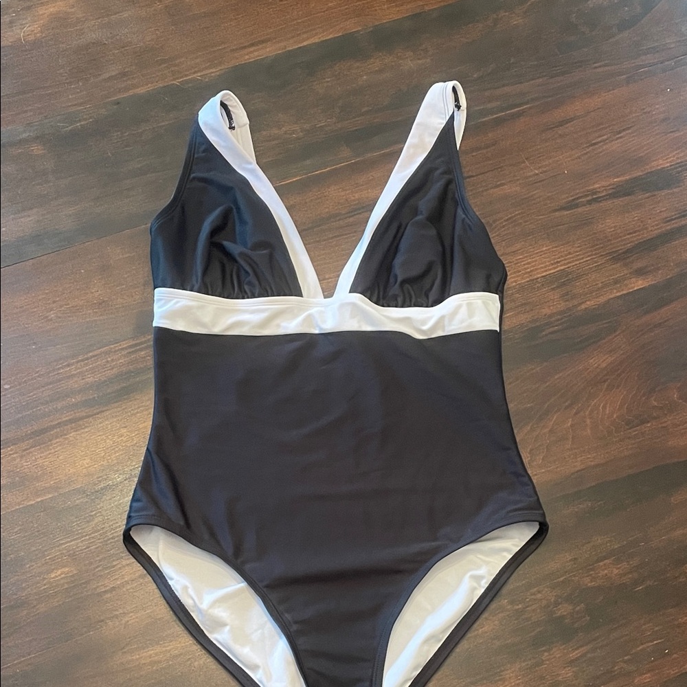 DKNY Black and White One-Piece Swimsuit